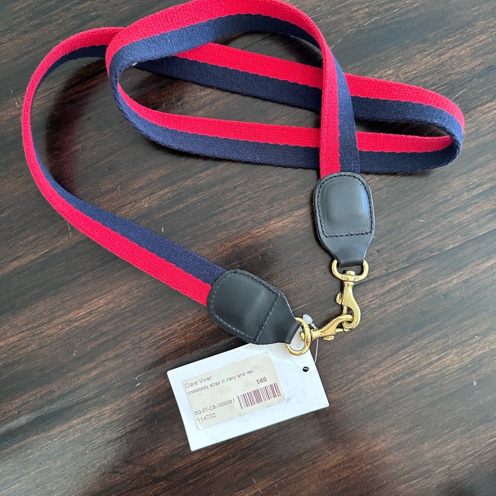 NWT Clare V Navy and Red Crossbody Strap with Gold Details